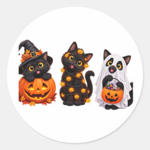 Pegatina Redonda Gato negro divertido fantasma Halloween – Gato esp