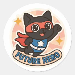 Pegatina Redonda gato negro, el héroe del futuro