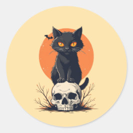 Pegatina Redonda Gato negro en Halloween