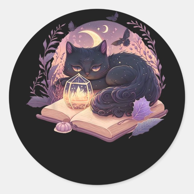 Pegatina Redonda Gato negro en la camiseta de la calabaza - Hallowe (Anverso)