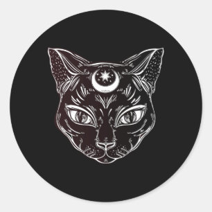 Pegatina Redonda Gato Negro Halloween Boho