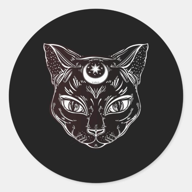 Pegatina Redonda Gato Negro Halloween Boho (Anverso)