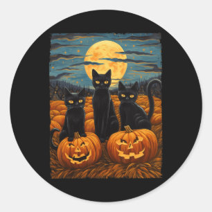 Pegatina Redonda Gato negro Halloween Gato ama a gato estrellado va