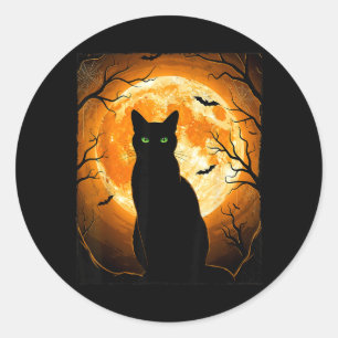 Pegatina Redonda Gato Negro Halloween Luna Espeluznante Amantes de