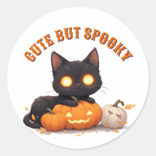 Pegatina Redonda Gato Negro Kawaii Truco o Regalo Halloween 🎃