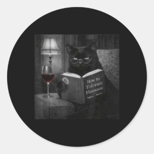 Pegatina Redonda Gato Negro Leyendo Libro Divertido Foto Retro de G