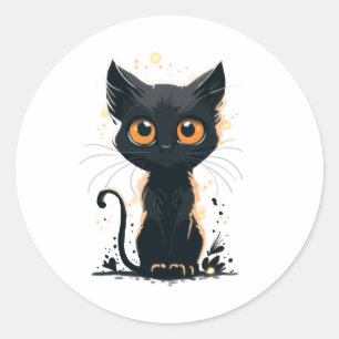 Pegatina Redonda Gato negro lindo
