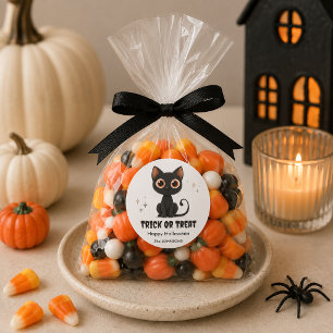 Pegatina Redonda Gato negro lindo de Halloween – Diseño de truco o