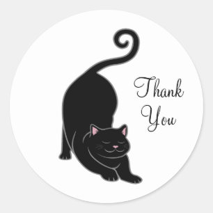 Pegatina Redonda Gato negro lindo Gracias