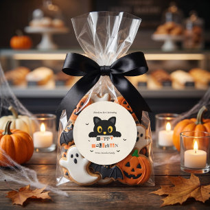 Pegatina Redonda Gato Negro Lindo Halloween