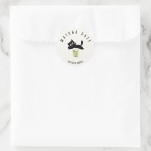 Pegatina Redonda Gato negro lindo Sticker de Matcha Matcha Caty