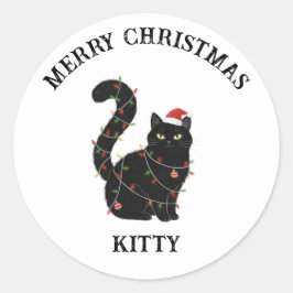 Pegatina Redonda Gato negro lindo Sticker de Navidad