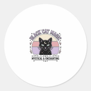 Pegatina Redonda Gato Negro Magia Gato Negro Arte Vector Vintage S