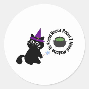 Pegatina Redonda Gato Negro Mágico de Matcha Sticker Adorable