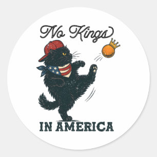 Pegatina Redonda Gato Negro No Reyes En América, Gatos Vintage En C