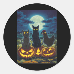Pegatina Redonda Gato Negro Perro Pollo Halloween Calabaza Espeluzn