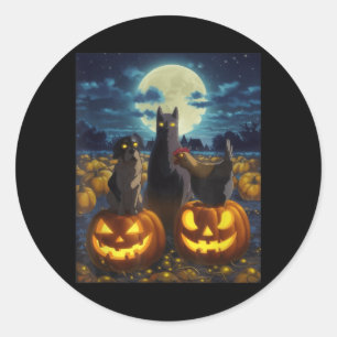 Pegatina Redonda Gato Negro Perro Pollo Halloween Calabaza Espeluzn