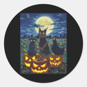 Pegatina Redonda Gato Negro Perro Pollo Halloween Calabaza Espeluzn