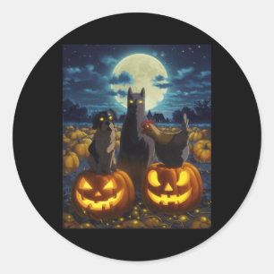 Pegatina Redonda Gato Negro Perro Pollo Halloween Calabaza Espeluzn