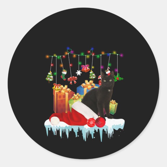 Pegatina Redonda Gato Negro Presente De Mis Navidades (Anverso)