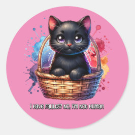 Pegatina Redonda Gato negro: Tengo defectos, no, no soy humano