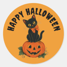 Gato Negro Vintage Jack-O'-Lantern Feliz Halloween