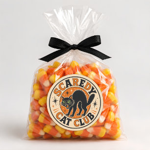 Pegatina Redonda Gato negro vintage retro feliz Halloween
