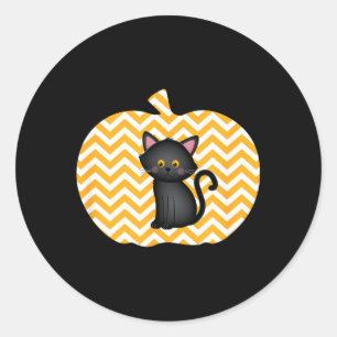 Pegatina Redonda Gato Negro Y Calabaza Zigzag Halloween Hombres Muj