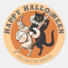 Pegatina Redonda Gato negro y conejo roguayo CC1052 Halloween