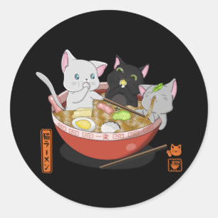 Pegatina Redonda gato Neko Ramen