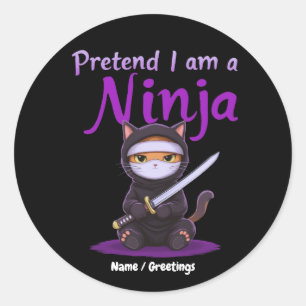 Pegatina Redonda Gato Ninja Furtivo Gatito Enmascarado Guerrero Pun