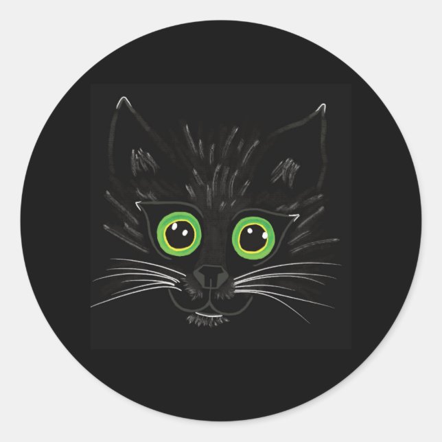 Pegatina Redonda Gato Oído Verde Sonriente (Anverso)