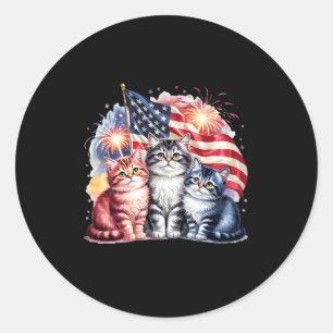 Pegatina Redonda Gato Patriótico América Gatos Bandera De EE. UU. F