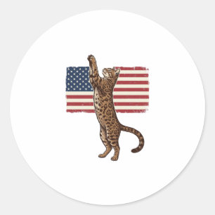 Pegatina Redonda Gato Patriótico Bandera Americana Diseño Vector Vi