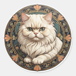 Pegatina Redonda Gato persa de Art Nouveau