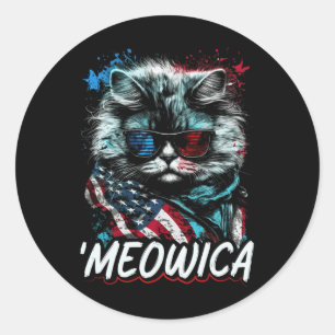 Pegatina Redonda Gato Persa Patriótico Merica