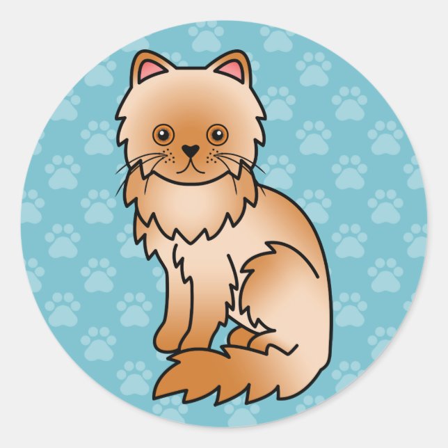 Pegatina Redonda Gato Persa Rojo (Anverso)