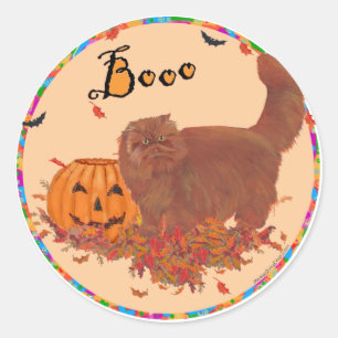 Pegatina Redonda Gato Persa Rojo Halloween