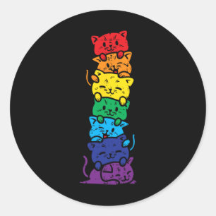 Pegatina Redonda Gato Pila Arcoiris Orgullo Gay Cute Lgbt Animal Ma