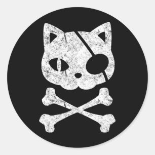 Pegatina Redonda Gato pirata vintage Kitten Halloween Skull Cross B