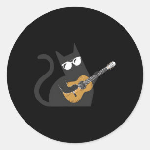 Pegatina Redonda Gato Propietario de Gato Gatito Gatito Guitarista