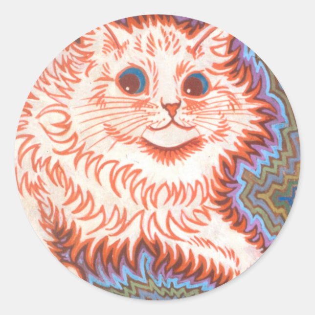 Pegatina Redonda Gato Psicodélico Vintage De Louis Wain (Anverso)