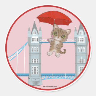 Pegatina Redonda Gato puente de Londres