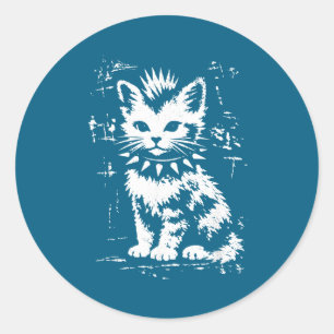 Pegatina Redonda Gato punk divertido vintage meme hombres mujeres n