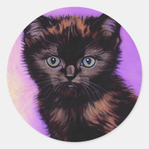 Pegatina Redonda Gato púrpura estilo Van Gogh