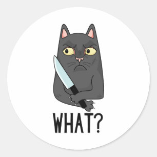 Pegatina Redonda Gato Qué Gato Asesino Con Cuchillo
