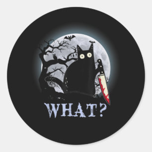 Pegatina Redonda Gato Qué Gato Negro Asesino Con Halloween Knife