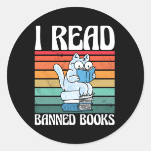 Pegatina Redonda Gato que leo libros prohibidos libros libros lombr