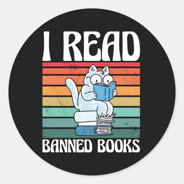 Pegatina Redonda Gato que leo libros prohibidos libros libros lombr (Anverso)