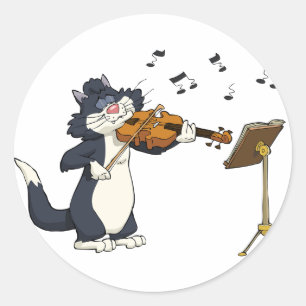 Pegatina Redonda Gato que toca el violín